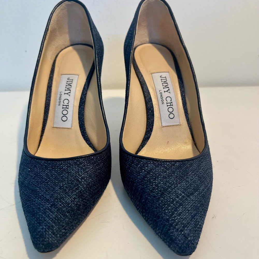Jimmy Choo Sz 34 Navy Textured Heels